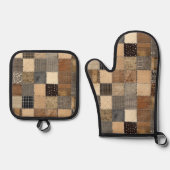 Rustieke Patchwork Oven Mitt en Pot Holder Set (Voorkant)