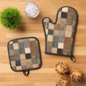 Rustieke Patchwork Oven Mitt en Pot Holder Set (Top down)