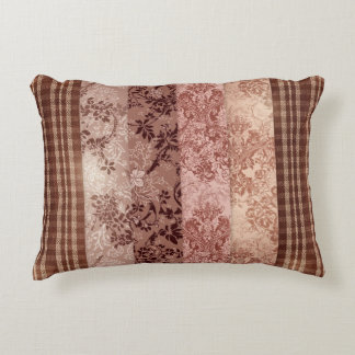 Rustieke Patchwork Plaid en Bloemendamasker Accent Kussen