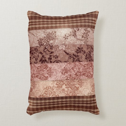 Rustieke Patchwork Plaid en Bloemendamasker Accent Kussen (Voorkant(Verticaal))