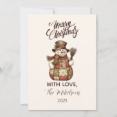 Rustieke Patchwork Sneeuwman Kerst Feestdagenkaart (Voorkant)
