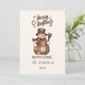Rustieke Patchwork Sneeuwman Kerst Feestdagenkaart (Staand voorkant)