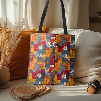 Rustieke Patchwork Tas met Bloemen & Herfstbladere