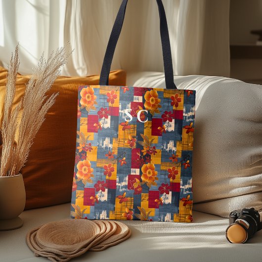 Rustieke Patchwork Tas met Bloemen & Herfstbladere