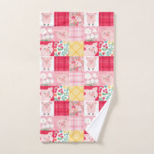 Rustieke Patchwork Varken Bloemen Boerderij Roze K Bad Handdoek (Handdoek)