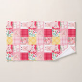 Rustieke Patchwork Varken Bloemen Boerderij Roze K Bad Handdoek (Handdoek)
