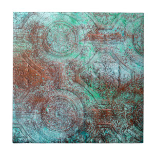 Rustieke patina koper met turquoise tegeltje