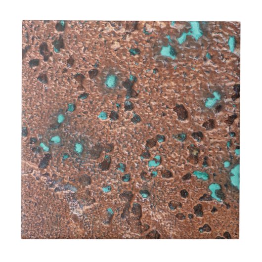 Rustieke patina koper met turquoise tegeltje (Voorkant)