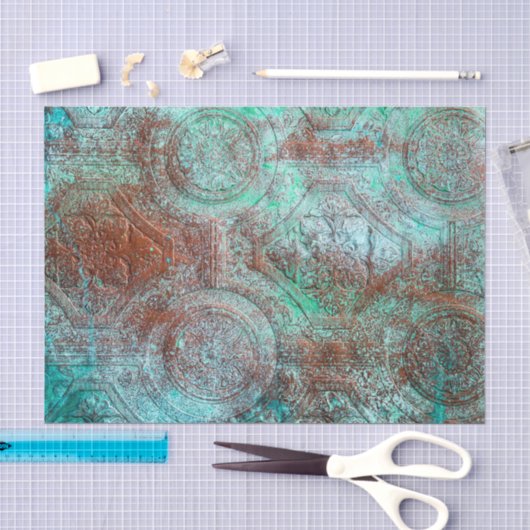 Rustieke patina koper met turquoise tissuepapier (Craft)