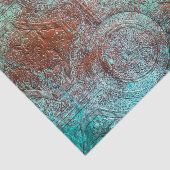Rustieke patina koper met turquoise tissuepapier (Detail)