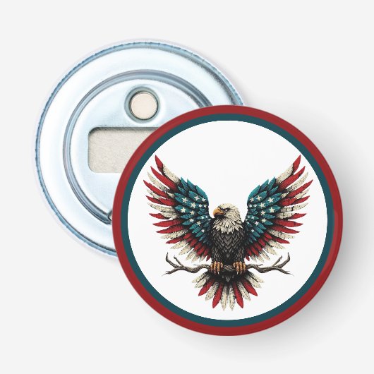 Rustieke patriottische Amerikaanse / USA zeearend Button Flesopener (Voorkant)