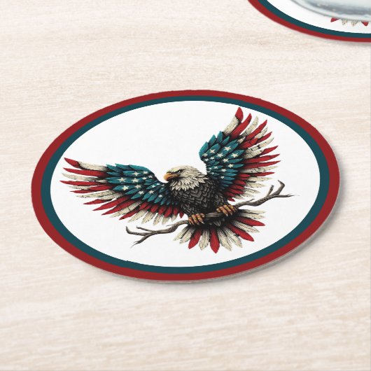 Rustieke patriottische Amerikaanse / USA zeearend Ronde Kartonnen Onderzetter (Gebogen)