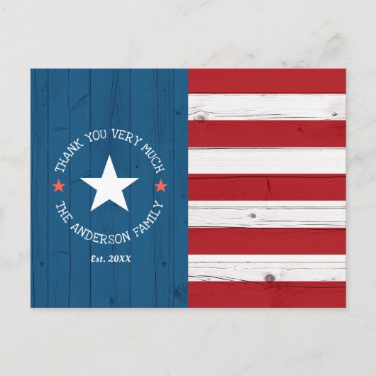 Rustieke Patriottische  Amerikaanse vlag Dank u Briefkaart (Voorkant)