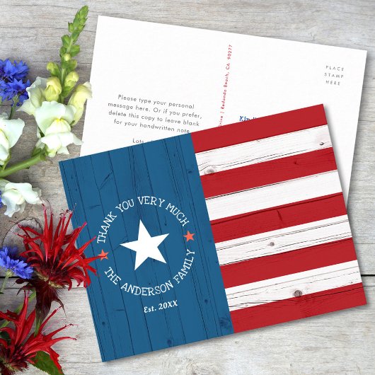 Rustieke Patriottische  Amerikaanse vlag Dank u Briefkaart