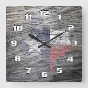 Rustieke patriottische Texas-vlag op houtstructuur Vierkante Klok