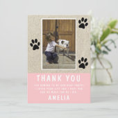 Rustieke Paw Print Roze Verjaardag Foto Dank u Kaart (Staand voorkant)