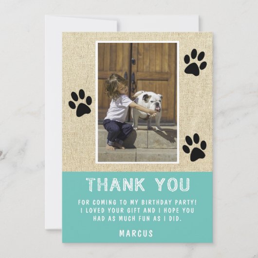 Rustieke Paw Prints Blauwe Verjaardag Foto Dank u Kaart (Voorkant)