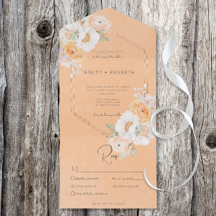 Rustieke Peach Blush & White Floral diner All In One Uitnodiging