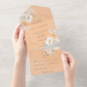 Rustieke Peach Blush & White Floral Geen diner All In One Uitnodiging (Afscheurbaar)