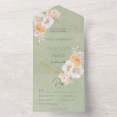 Rustieke Peach Blush & White Floral Sage Diner All In One Uitnodiging (Binnen)