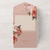 Rustieke Peach & Rust Pioenen op Peach Dinner All In One Uitnodiging (Buitenkant)