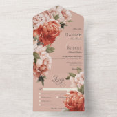 Rustieke Peach & Rust Pioenen op Peach Dinner All In One Uitnodiging (Binnen)