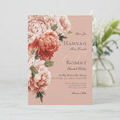 Rustieke Peach & Rust Pioenen op Peach Wedding Kaart (Staand voorkant)