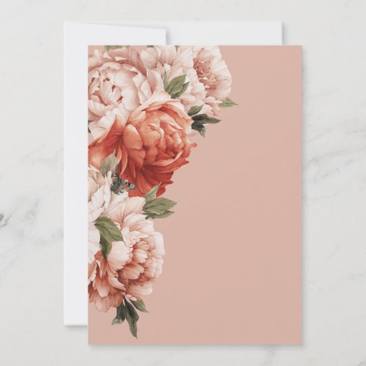 Rustieke Peach & Rust Pioenen op Peach Wedding Kaart (Achterkant)