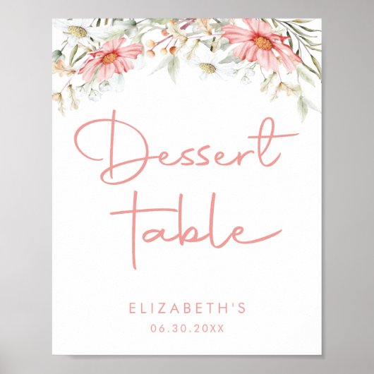 Rustieke Peach Wildflower Dessert Tafelteken Poster (Voorkant)