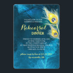 Rustieke Peacock bruiloft repetitie diner Kaart<br><div class="desc">Gouden pauwenveren veren silhouetten en getextureerde achtergrond in tinten van ceruleen blauw ontworpen op maat bruiloft repetitie diner uitnodigingen. De eigentijdse & elegante look van de pauw thema uitnodigingen zal geweldig zijn voor uw BLUE & GOLD COLOR PALETTE BRUILOFT | RUSTIC PEACOCK BRUILOFT OF ELEGANTE COUNTRY BRUILOFT! (U vindt de...</div>