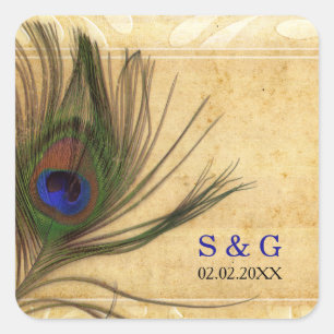 Rustieke Peacock Feather bruiloft gunsten stickers
