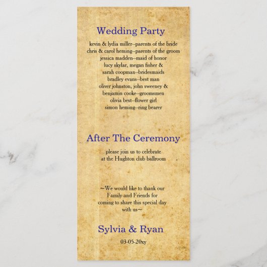 Rustieke Peacock Feather bruiloft programma's (Achterkant)