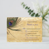 Rustieke Peacock Feather bruiloft rsvp 3.5 x5 (Staand voorkant)