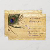 Rustieke Peacock Feather bruiloft rsvp 3.5 x5 (Voorkant / Achterkant)