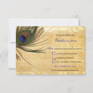 Rustieke Peacock Feather bruiloft rsvp 3.5 x5 Kaartje