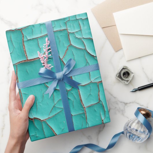 Rustieke Peeling verf turquoise blauwgroen blauw g Cadeaupapier (Geschenken)