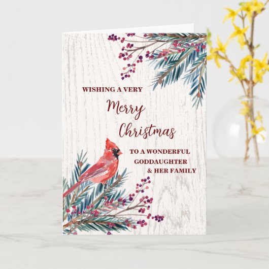 Rustieke peetdochter en familie vrolijk kerstfeest kaart (Gele Bloem)