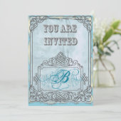 Rustieke Pen Bloeien Aqua Grijs Vintage bruiloft Kaart (Staand voorkant)