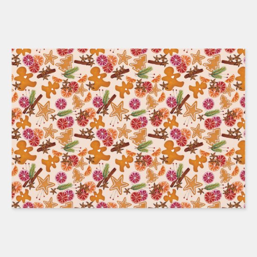 Rustieke peperkoek Citrus Spice Gingham Kerstmis Inpakpapier Vel (Voorkant)
