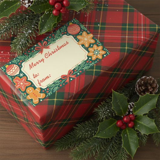 Rustieke peperkoek Holly Krans Vrolijk Kerstmis Rechthoekige Sticker