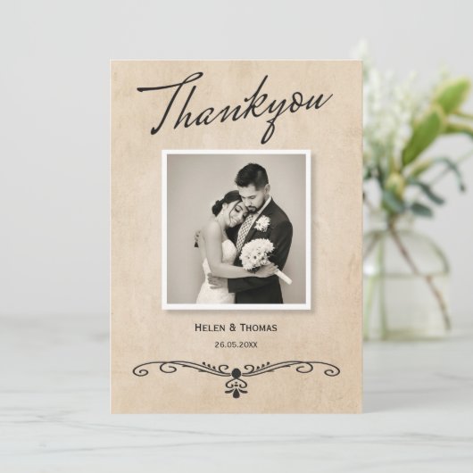  rustieke perkament bruiloft Dank u Kaart (Staand voorkant)