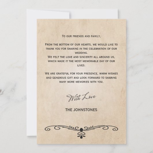  rustieke perkament bruiloft Dank u Kaart (Achterkant)