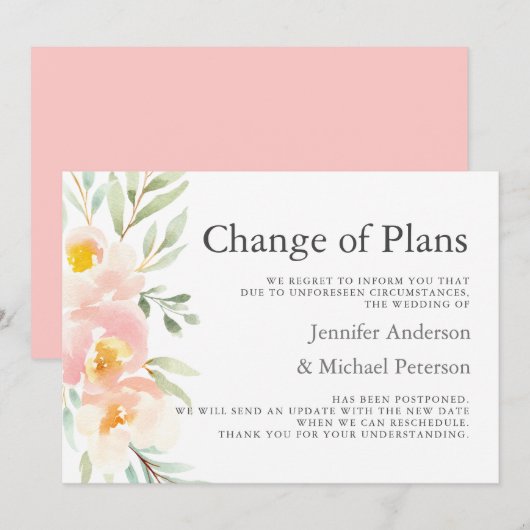 Rustieke Perzik Bloem Nieuwe Plan Huwelijk Uitstel Aankondiging (Voorkant / Achterkant)