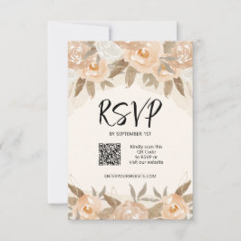 Rustieke perzik bloemen bruiloft RSVP kaartje