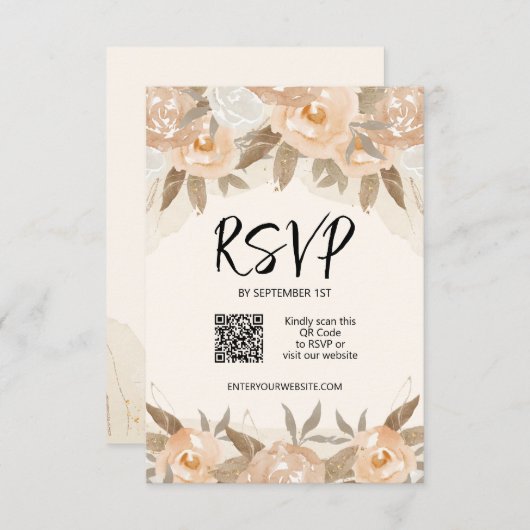 Rustieke perzik bloemen bruiloft RSVP kaartje (Voorkant / Achterkant)