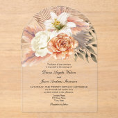 Rustieke Perzik Bloemen Huwelijk Acryl Uitnodiging (Voorkant)