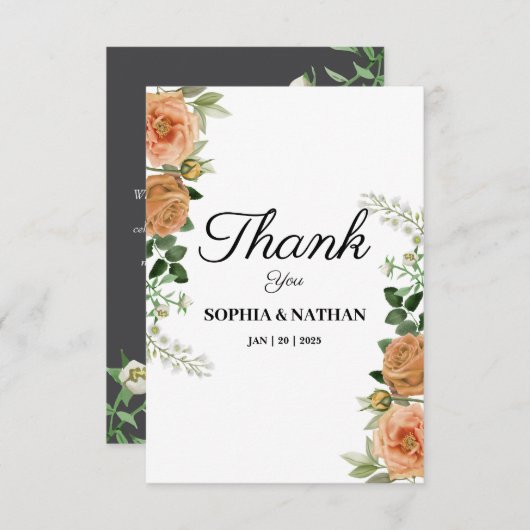 Rustieke Perzik Bloemen Huwelijk Dank u kaart (Voorkant / Achterkant)