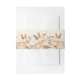 Rustieke perzik bloemen uitnodiging buik band uitnodigingen wikkel