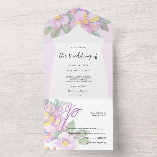 Rustieke perzik bloemen Waterverf kunst All In One Uitnodiging (Binnen)