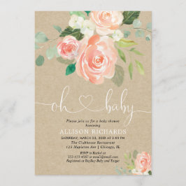 Rustieke perzik bloemenkraft meisje baby shower kaart